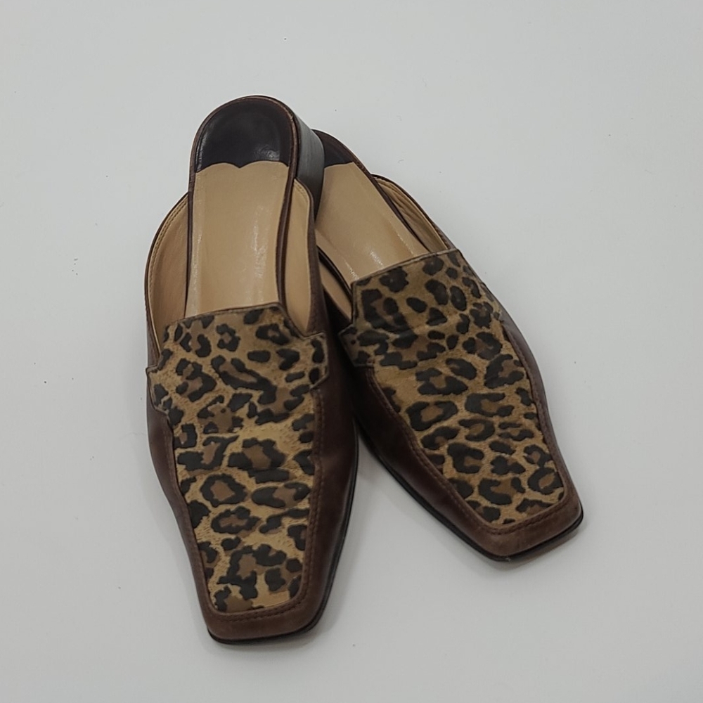 Franco sarto brown leather leopard mules. Size 6